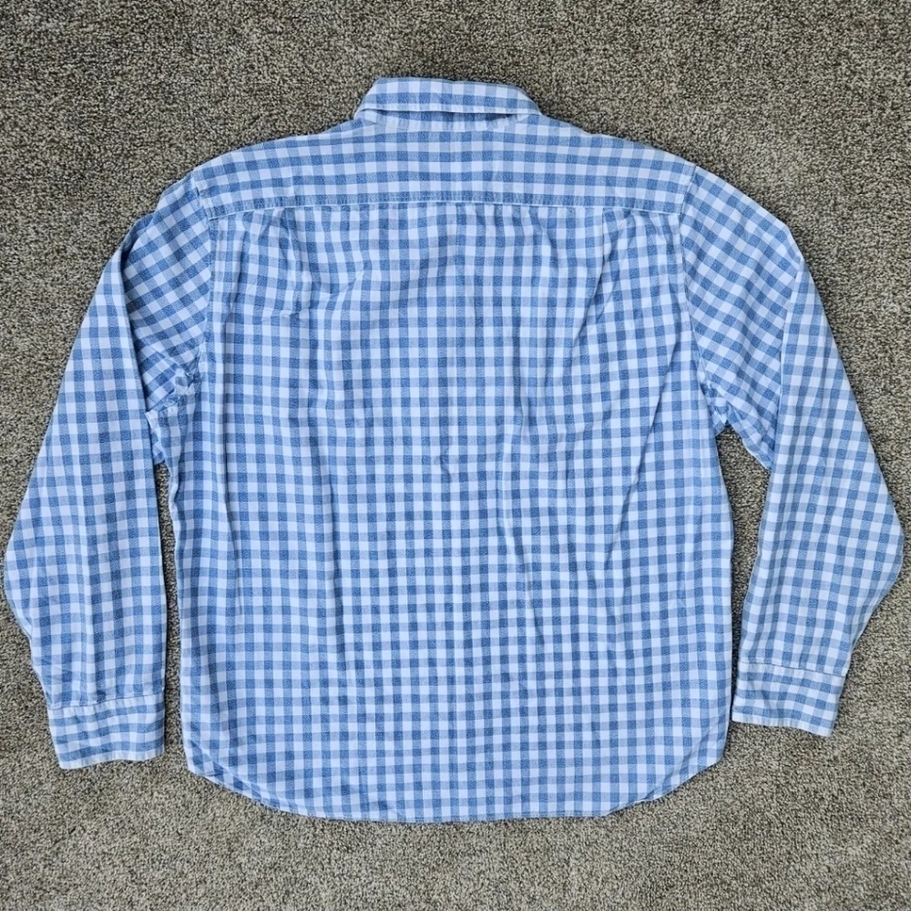J Crew Classic Gingam Checkered Blue White Button Down Shirt 100% Cotton Mens XL